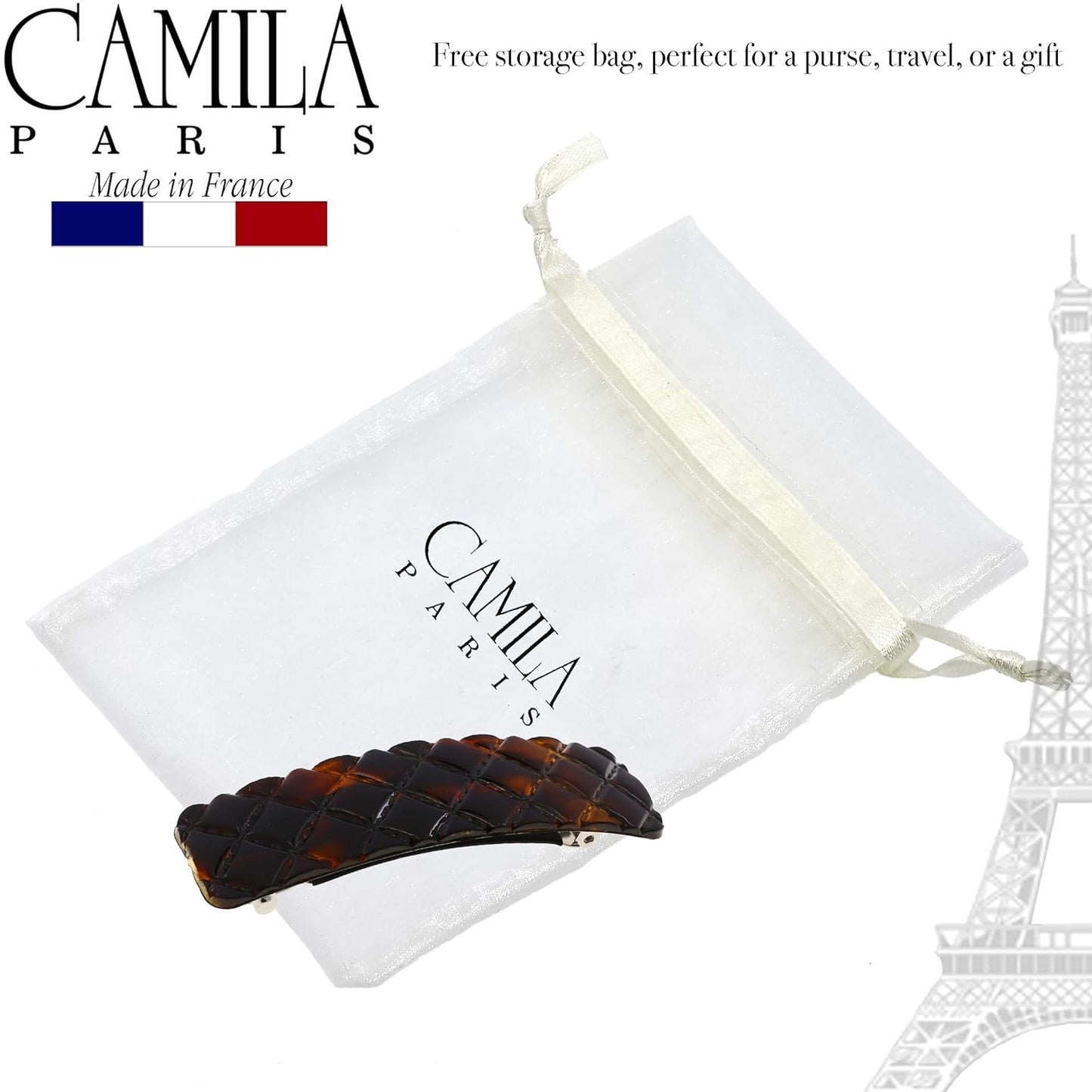 Camila Paris CP2631 French Hair Barrette Clip for Girls, Tortoise Shell, Rubberized Metal Closure Strong Hold Grip Hair Clips for Women, No Slip Durable Styling Girls Hair Accessories, Made in France