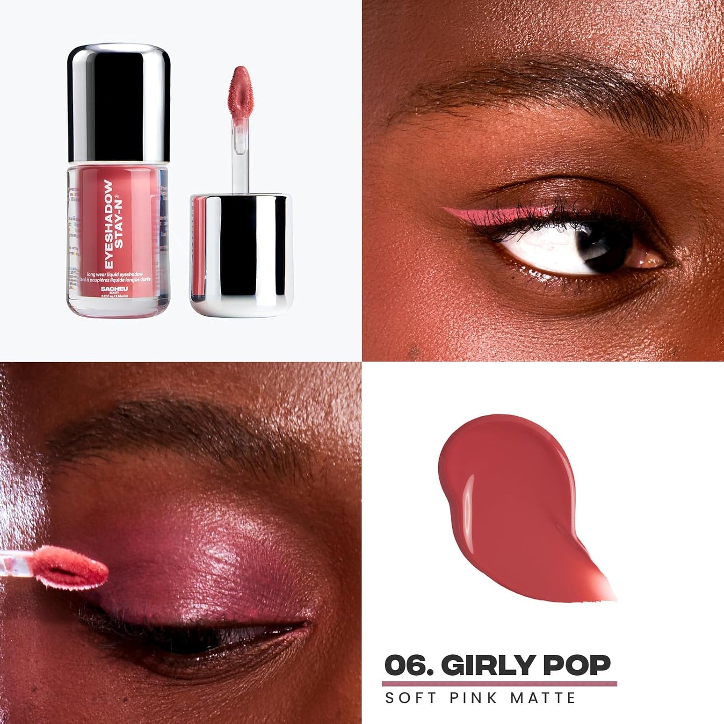 Sacheu Liquid Eyeshadow STAY-N Longwear Eye Makeup — Buildable Highly Pigmented & Blendable Eye Shadow Cream in Matte & Shimmer Finishes, Girly POP