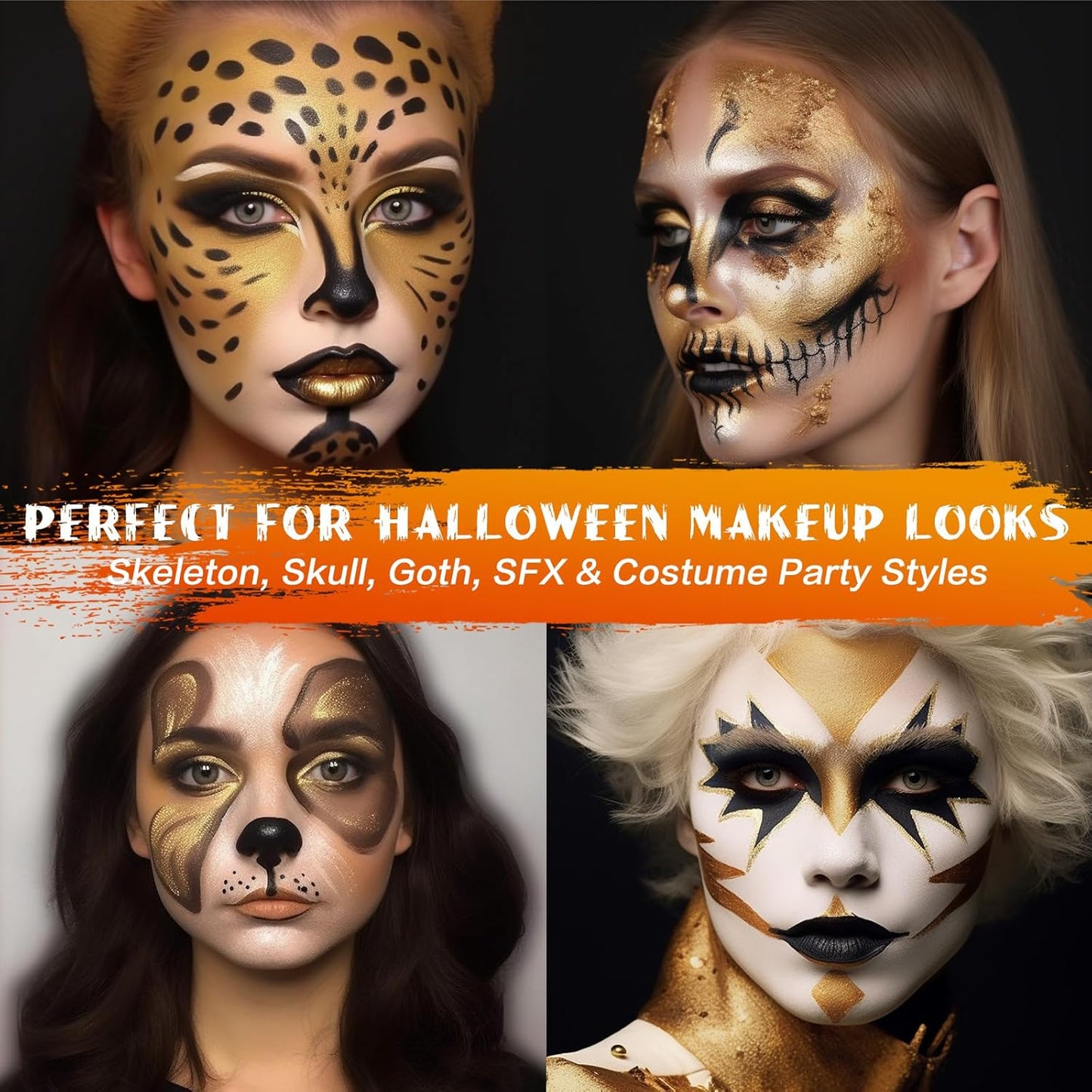 BOBISUKA Metallic Gold Face Body Paint Stick Washable Water-Based Face Paint Makeup Stick for Halloween Skull, Goth, Cosplay, SFX, Sports Eye Black & Costume Party