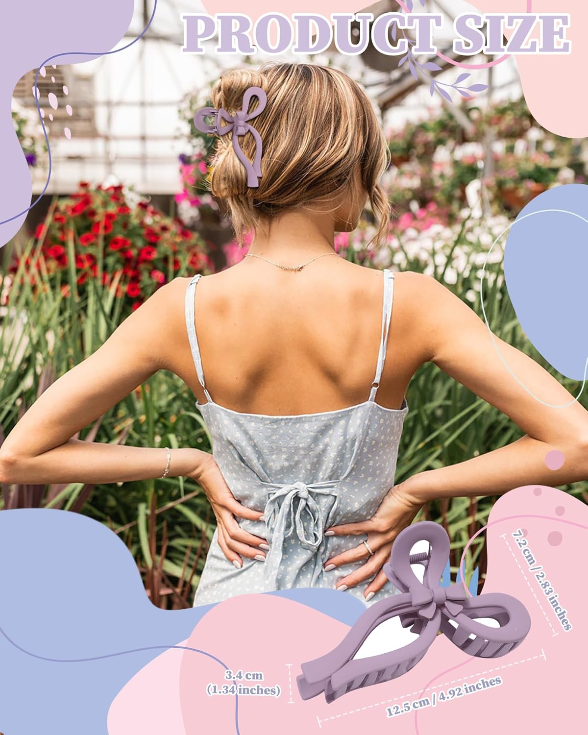 4 PCS Bow Hair Clips Bow Claw Clip for Women Nonslip Large Hair Claw Clips for Thin and Thick Hair Strong Hold Hair Bows (Orange+Blue+Purple+Green)