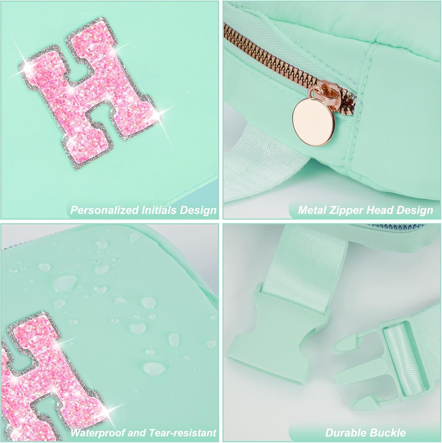 Fanny Pack Belt Bag Crossbody Bags with Initials Letter Patch Trendy Stuff for Teens Cute Stuff Birthday Gifts for Teenager Girls | Light Green,Initial H