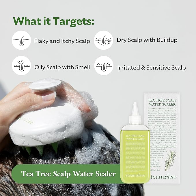 Tea Tree Scalp Water Scaler | Exfoliator for Itchy Dry Flaky Scalp, Buildup Remover, Treatment for Excess Sebum Oily Greasy Hair | Korean Hair Care Products, Refill 16.9 fl oz