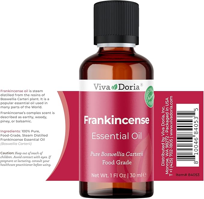 Viva Doria Frankincense Essential Oil, 100% Pure, Natural Essential Oil, Undiluted, for Aromatherapy | Food Grade, 30 mL (1 Fluid Ounce)