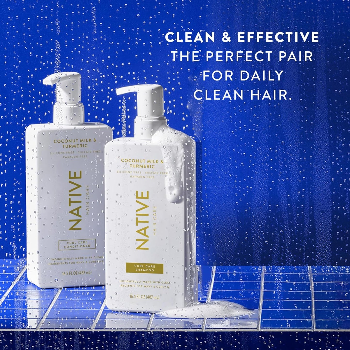 Native Coconut & Turmeric Shampoo and Conditioner Contain Naturally Derived Ingredients | All Hair Types, Color & Treated, Fine to Dry Damaged, Sulfate & Dye Free - 2-Pack