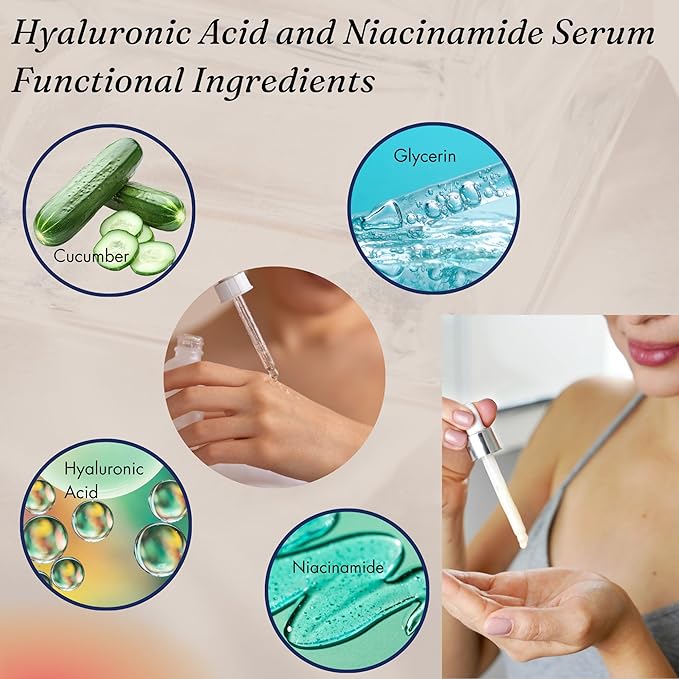 Pure Hyaluronic Acid and Niacinamide Serum with Cucumber Extract 2/4/8 oz. Minimize Pores Helps to Eliminate Fine Lines Plumping Anti-Aging Face Skin Intense Hydrating and Moisturizing (2 oz.)