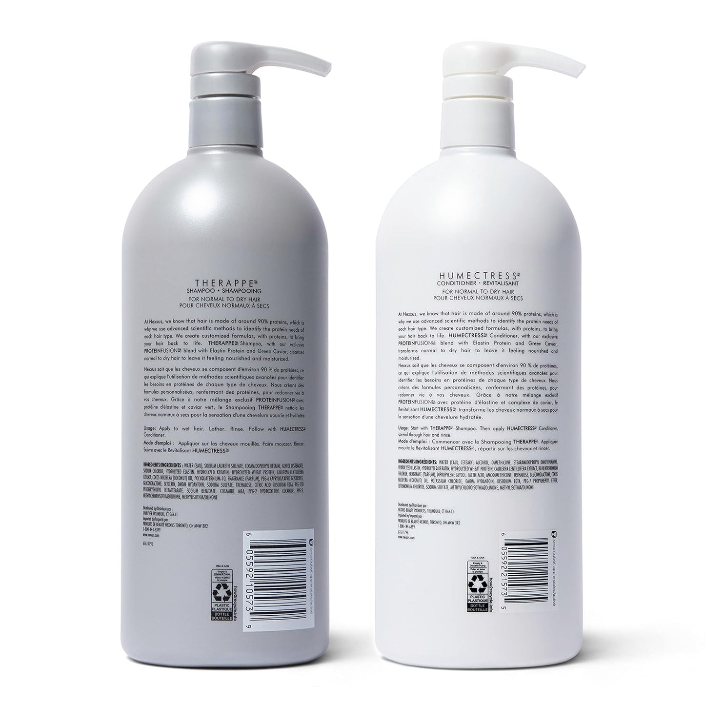 Nexxus Shampoo and Conditioner Therappe Humectress 2 Count for Dry Hair Silicone-Free, Moisturizing Caviar Complex and Elastin Protein for thicker and stronger hair 33.8 oz