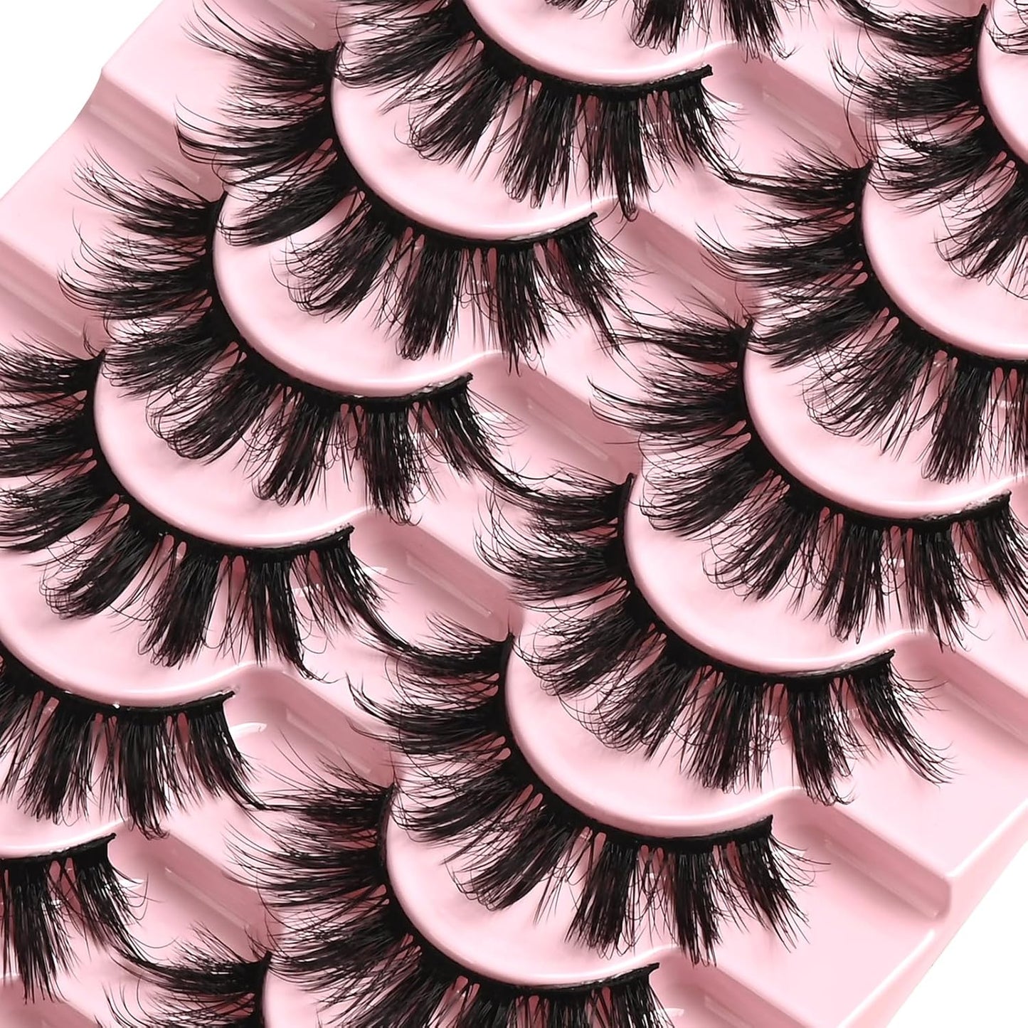 FARRED Fluffy Lashes Natural Eyelashes Short Wispy Eye Lash Strips 10 Pairs Separated Volume Eyelash Pack 17mm Dramatic Wispies Fake Strip Lashes Clusters Cat Eye Pestañas Spiky Look (C7 | 11-17MM)