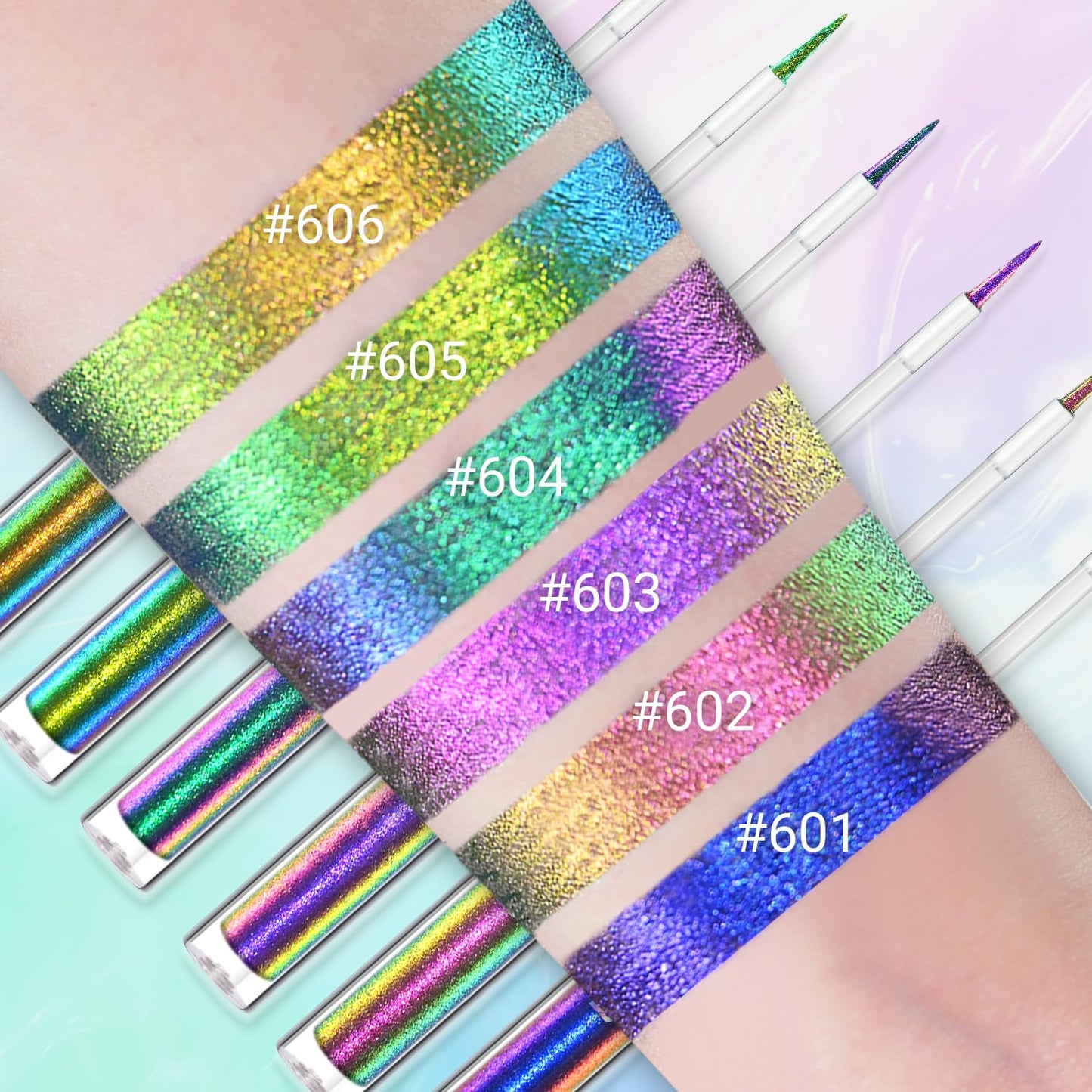 Multichrome Liquid Eyeshadow,Chameleon Eyeliner Colorful Eye Freckle Pen,Metallic Holographic Waterproof Long Lasting Smooth High Pigment Eyeshadow Highlighter Halloween Party Makeup(#603)