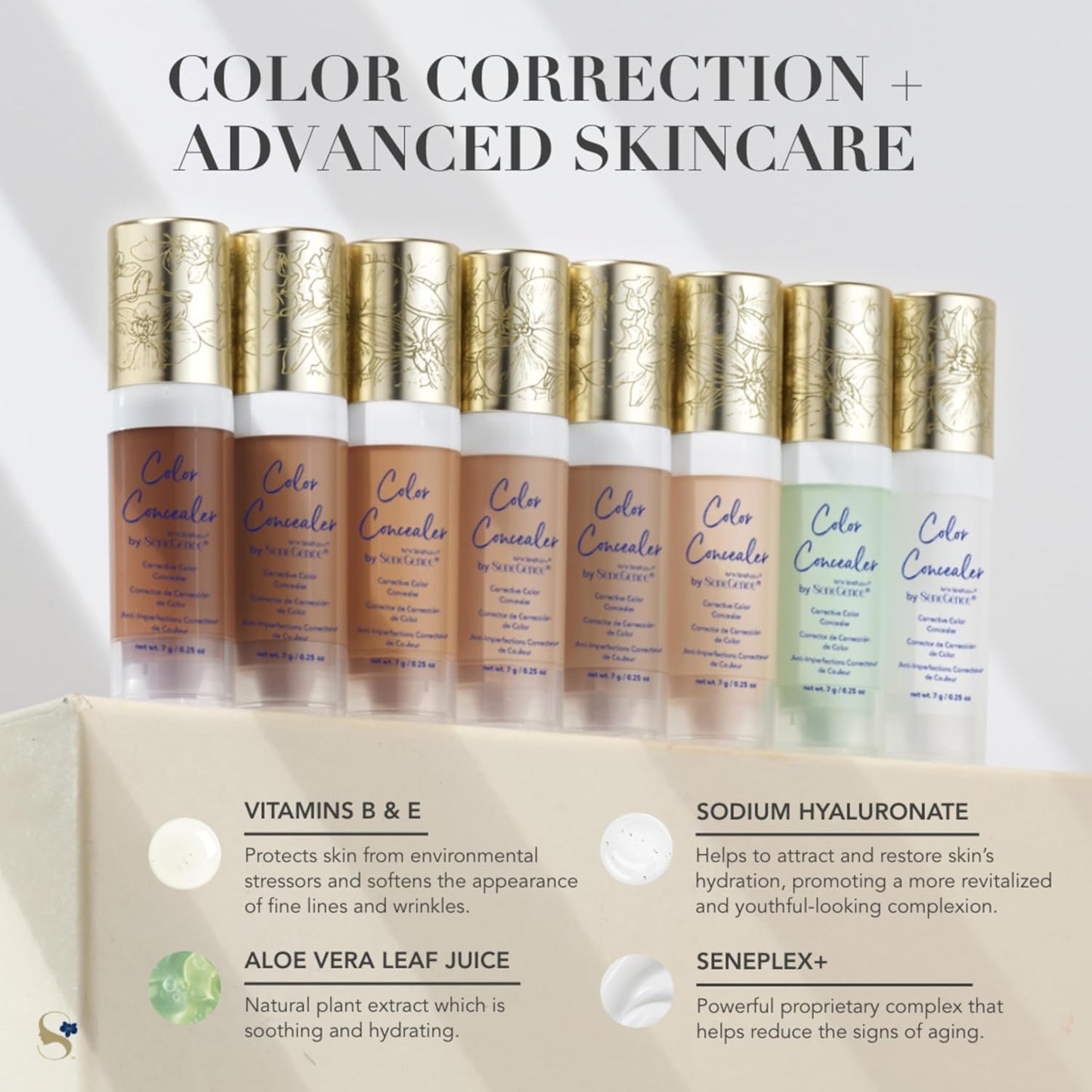 SeneGence Corrective Color Concealer, Light, 0.25 Fl Oz, Anti-Aging Benefits, Hydrating Aloe Vera Juice, Vitamin B & E for Even Skin Tone and Flawless Coverage