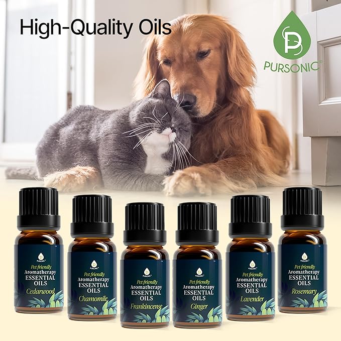 PURSONIC Pet Friendly Aromatherapy Essential Oils Collection, 6-Count - Safe for Dogs and Cats, Natural Relaxation and Stress Relief