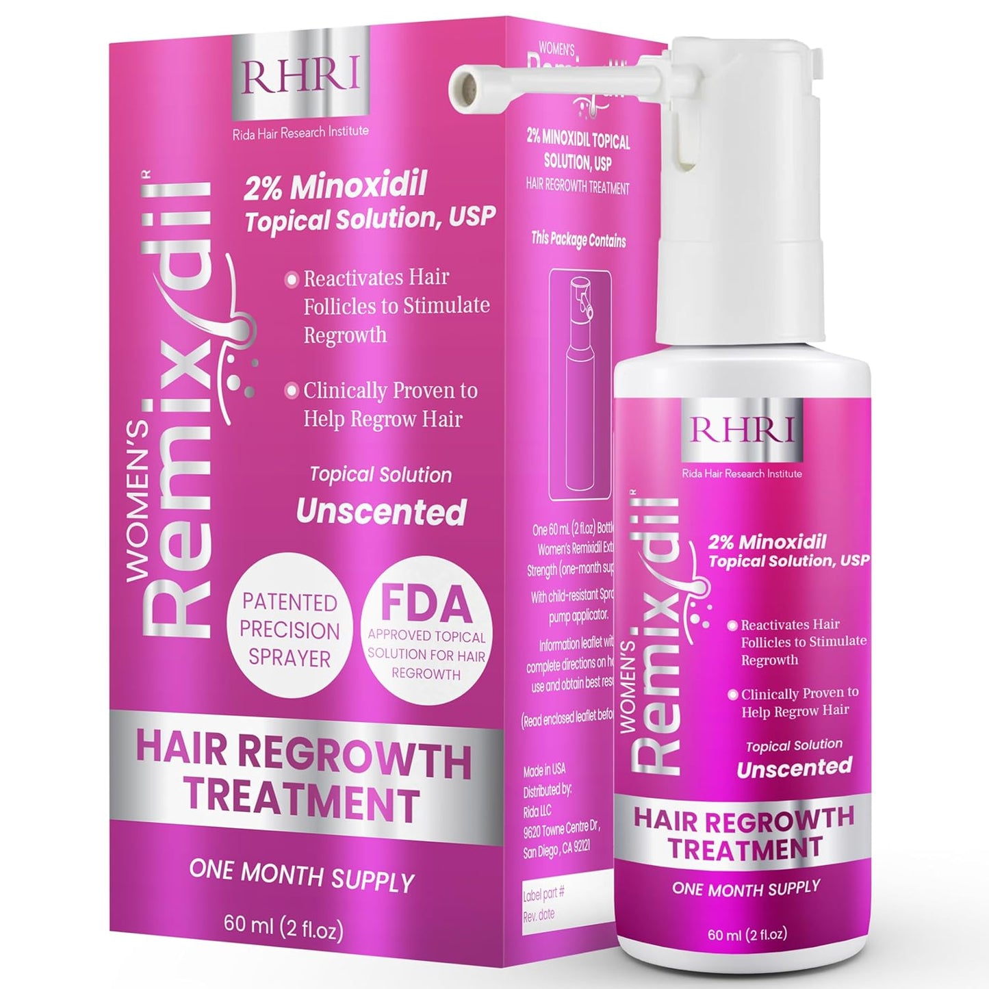 2% Minoxidil for Women Hair Regrowth Spray– Minoxidil Thicker & Fuller Topical Solution for Hair Loss Treatment, Follicle Reactivation, Clinically Proven Formula - 60 ml