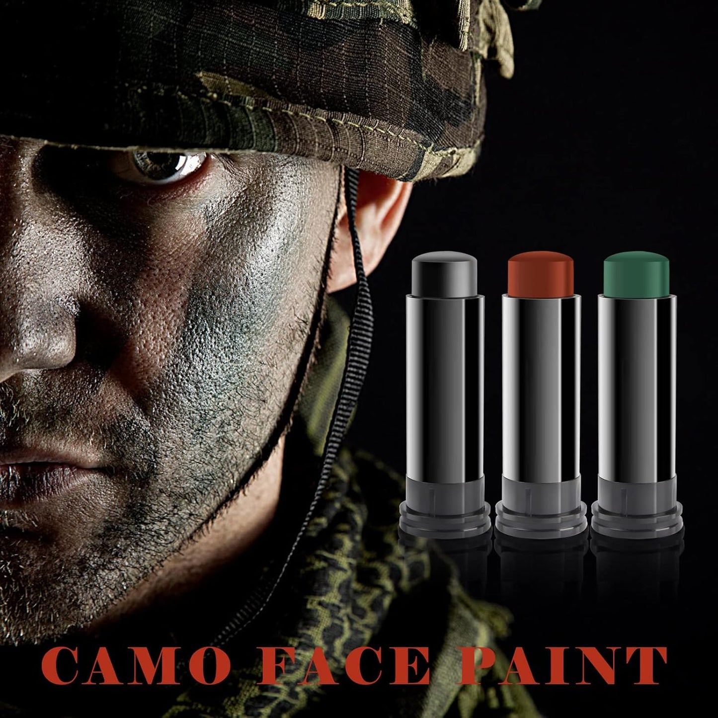 MEICOLY 3 Colors Camo Face Paint Set,Black Maroon Brown Green Eye Black Stick,Sporting Face Paint for Baseball Softball Football Lacrosse,Hunting Accessories Military Army Camo Paint