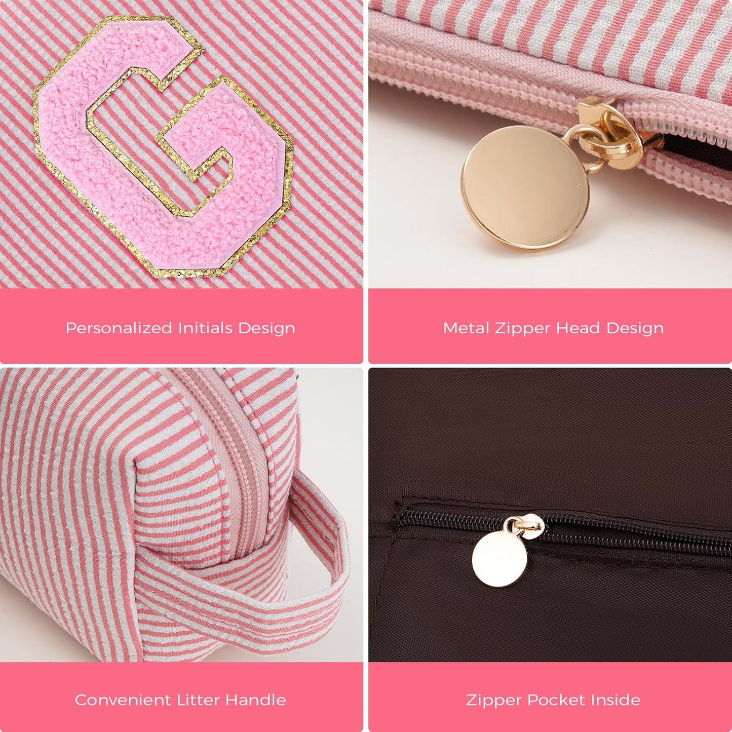 Personalized Makeup Bag for Women Girls - Fashion Cosmetic Bag Trendy Travel Toiletry Bag with Initials Letter - Teen Gifts - Peach,G