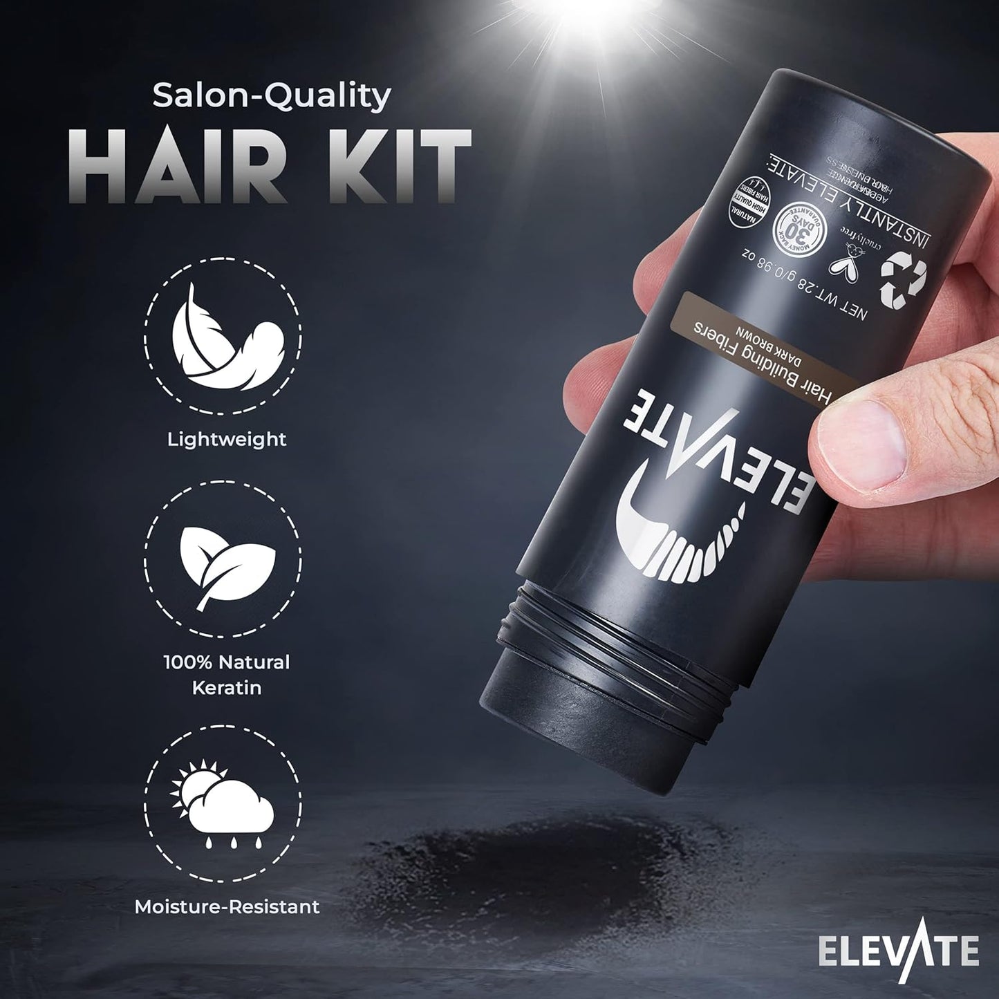 ELEVATE Hair Perfecting 3-in-1 Kit Set Includes Natural Thickening Fibers, Applicator Pump Nozzle & Locking Hold Spray | Instantly Conceal Balding Areas (Dark Brown)