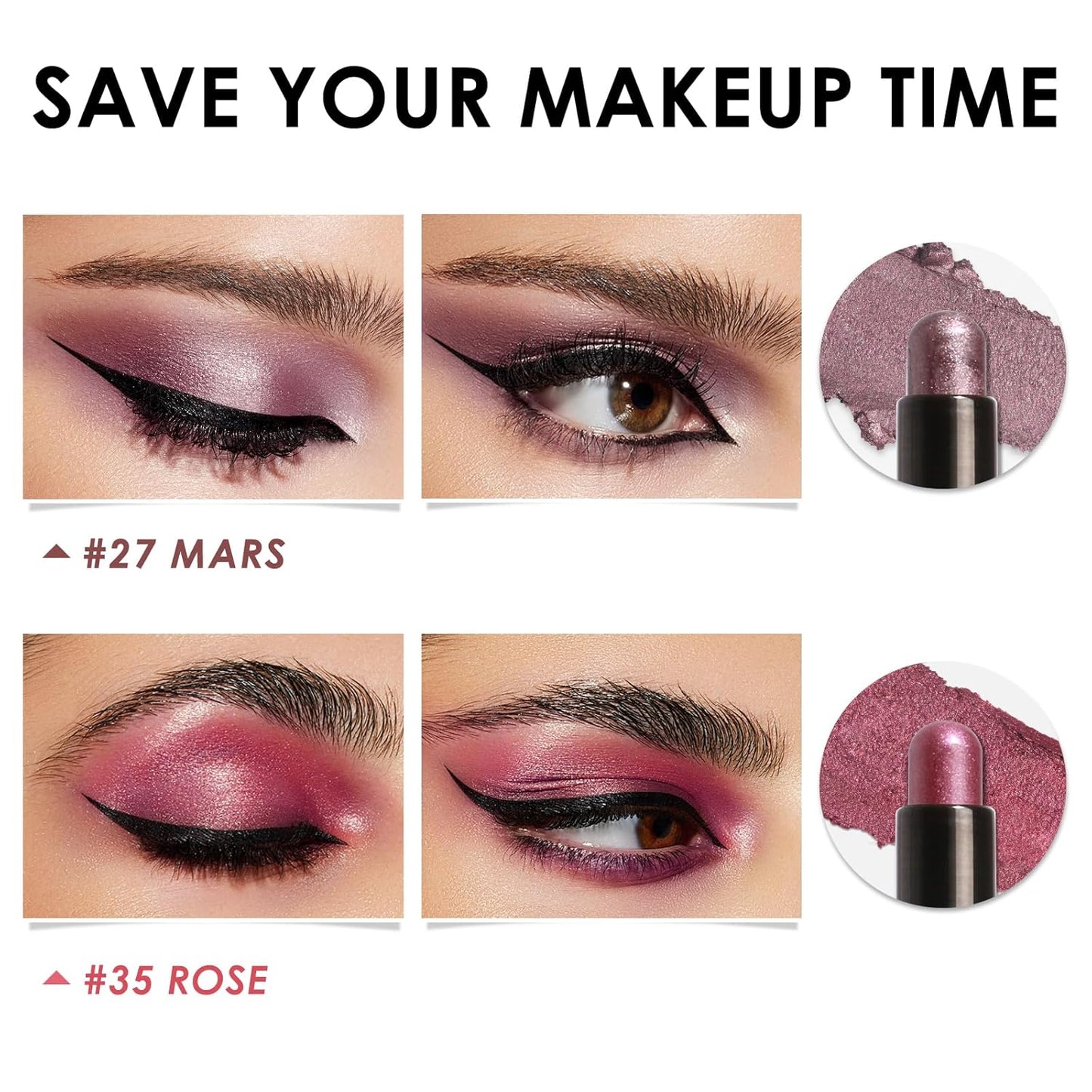 FOCALLURE 2PCS Cream Eyeshadow Stick Sets,Matte and Shimmer Eye Brightener, High Pigmented Crease-proof Pencil,Long Lasting Eye Shadow Highlighter Makeup,Smoky-Blossom