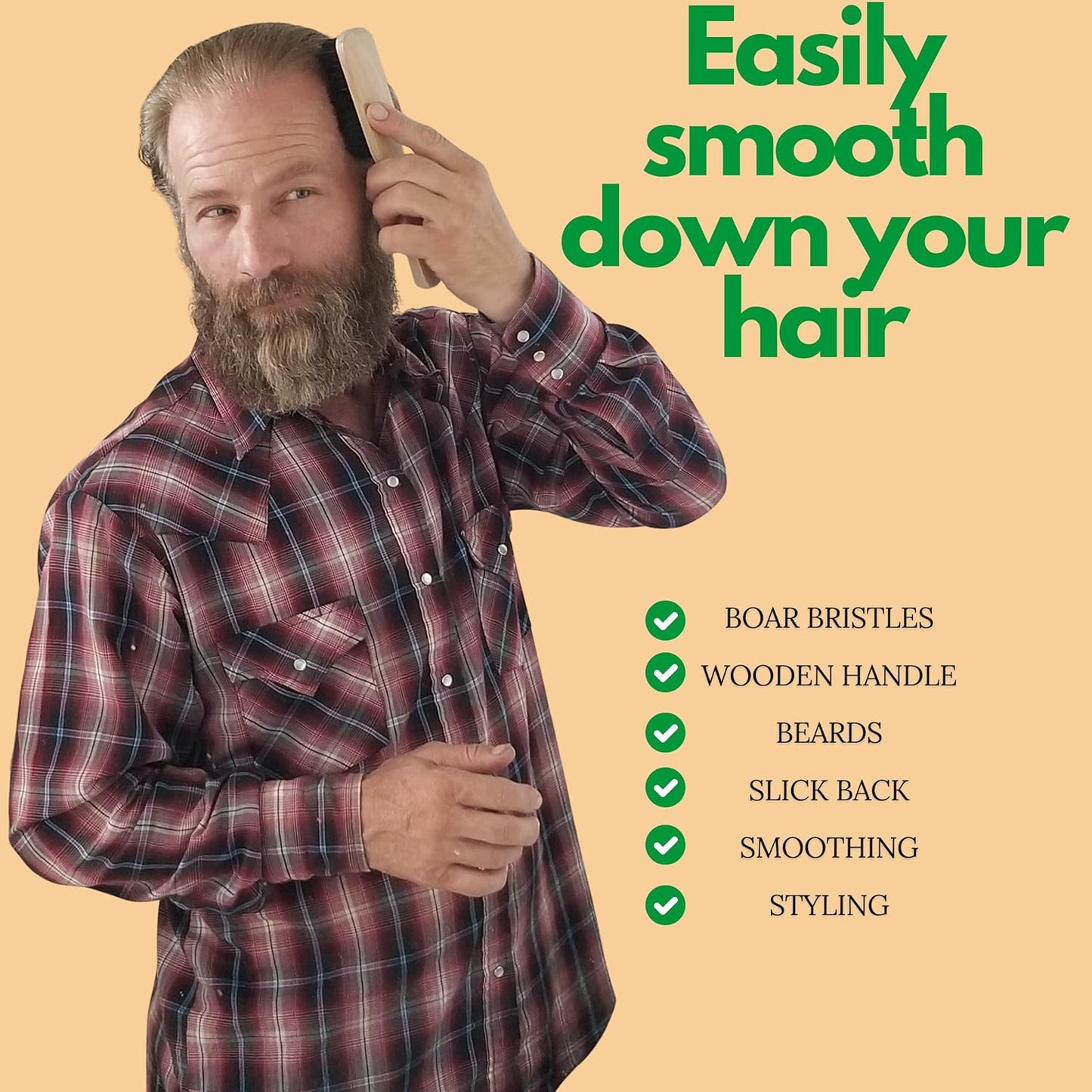 GranNaturals Soft Mens Boar Bristle Hair Brush - Natural Wooden Club Style Wave Hair Brush for Men - Styling Beard Hairbrush for Fine, Thin or Thick Hair