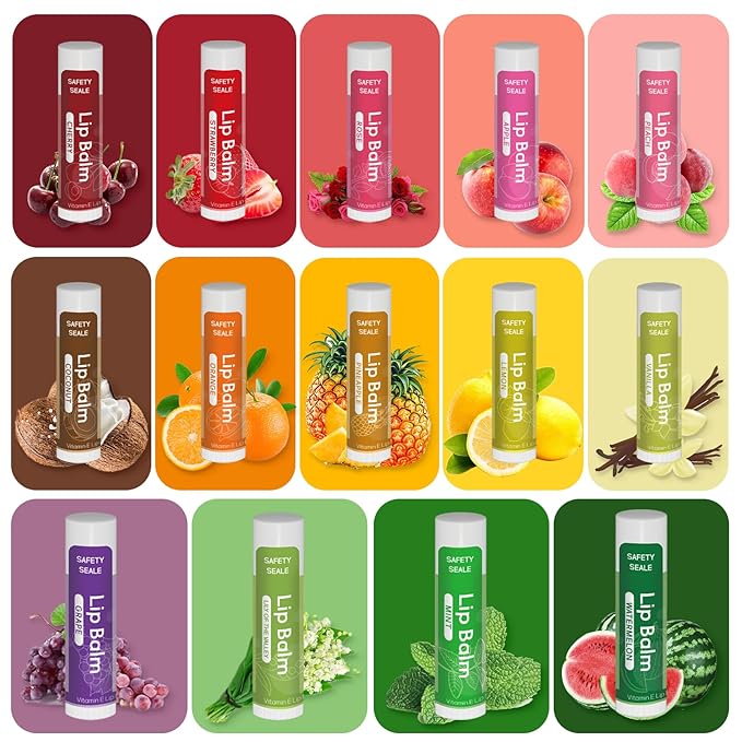 98 Pack Natural Lip Balm Bulk with Vitamin E and Coconut Oil - Moisturizing, Soothing, and Repairing Dry and cracked Lips, Mini Chap Stick Gifts for Kids Women Men - 14 Flavors - Non-GMO