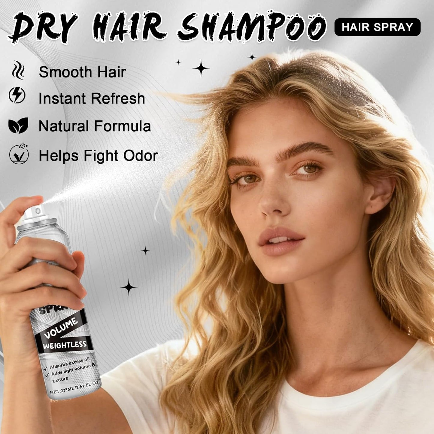 CAHIUYOA Dry Shampoo Spray for Women & Men Volumizing Texturizing Dry Shampoo Powder Natural Ingredients Non-Greasy for All Hair Types,7.61 oz