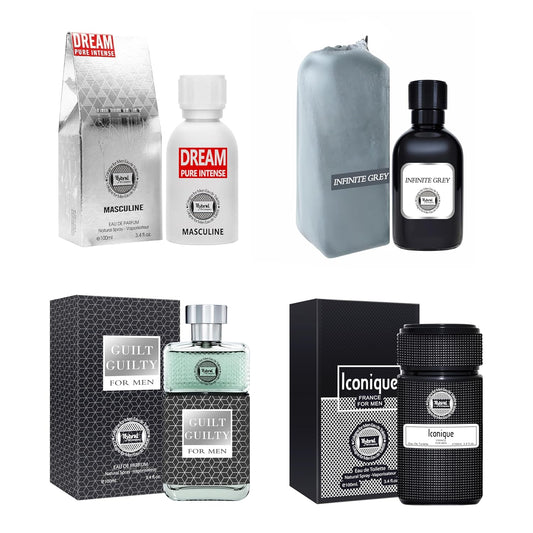 Hybrid & Company Mens 4 Pcs Infinite Grey Dream Pure Intense Iconique France Guilty Eau De Perfum Vaporisateur Natural Spray