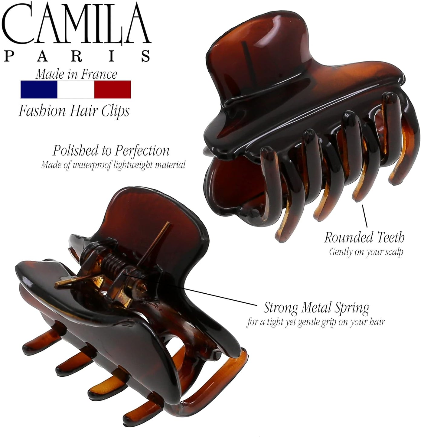 Camila Paris CP3553 French Hair Clip for Women, Small, Tortoise Shell 1.5 Inch Girls Hair Claw Clips Jaw Fashion Durable Styling Hair Accessories for Women, Strong Hold No Slip Grip, Made in France
