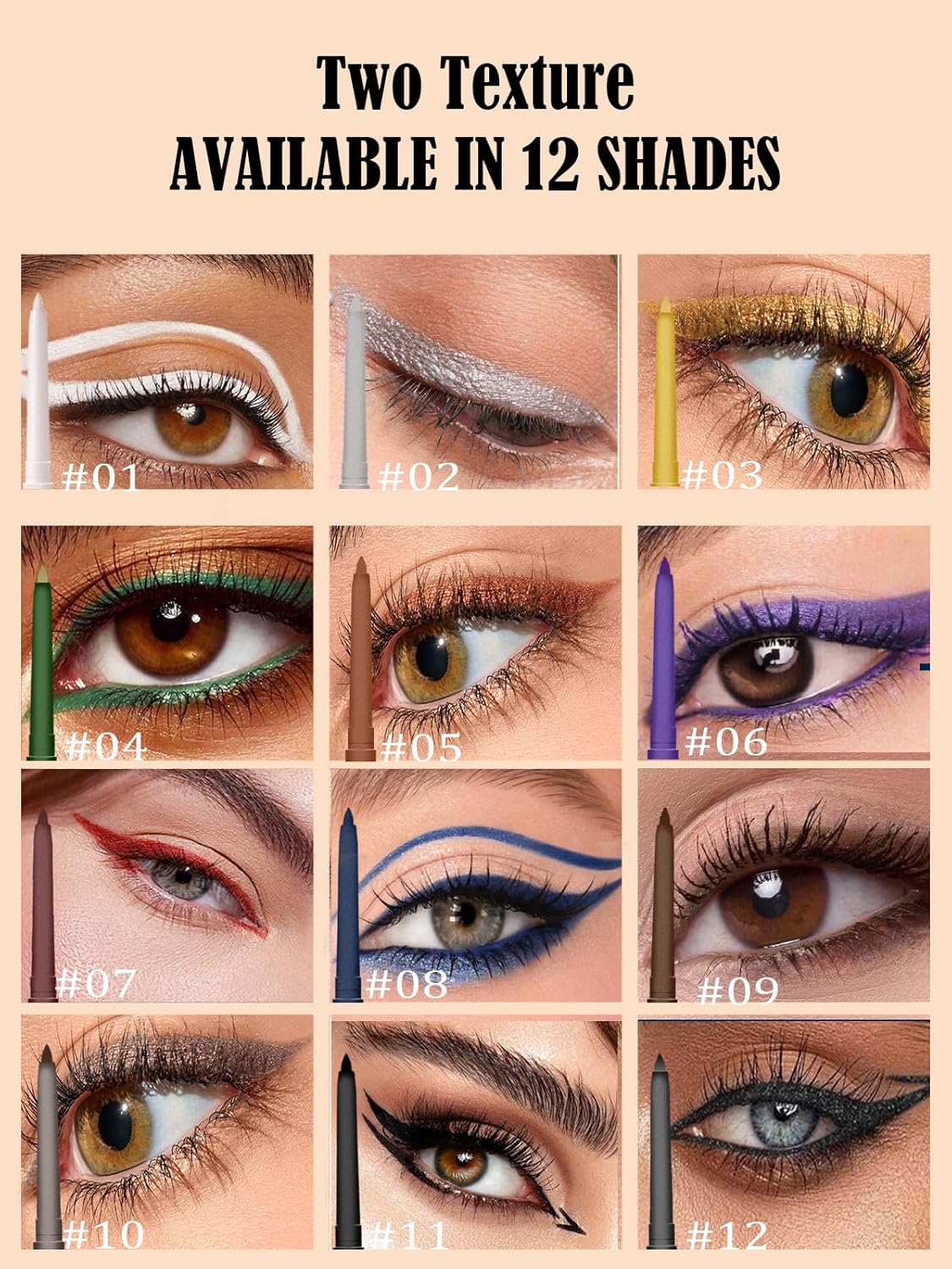 Black Gel Glitter Eyeliner Pencil, Metallic Waterproof Smudge-Proof Creamy Retractable Smooth Eye Liner pencil, Hypoallergenic Long Lasting Eyeliner Brightener Pen Crayon Eye Makeup Gift for Women#11