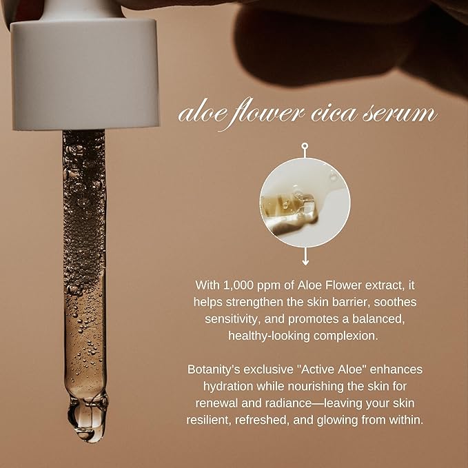 Aloe Flower Cica Serum, 1.01 fl. oz. (30ml), Korean Calming Glow Serum, Rapid Soothing & Moisturizing, For Sensitive Skin