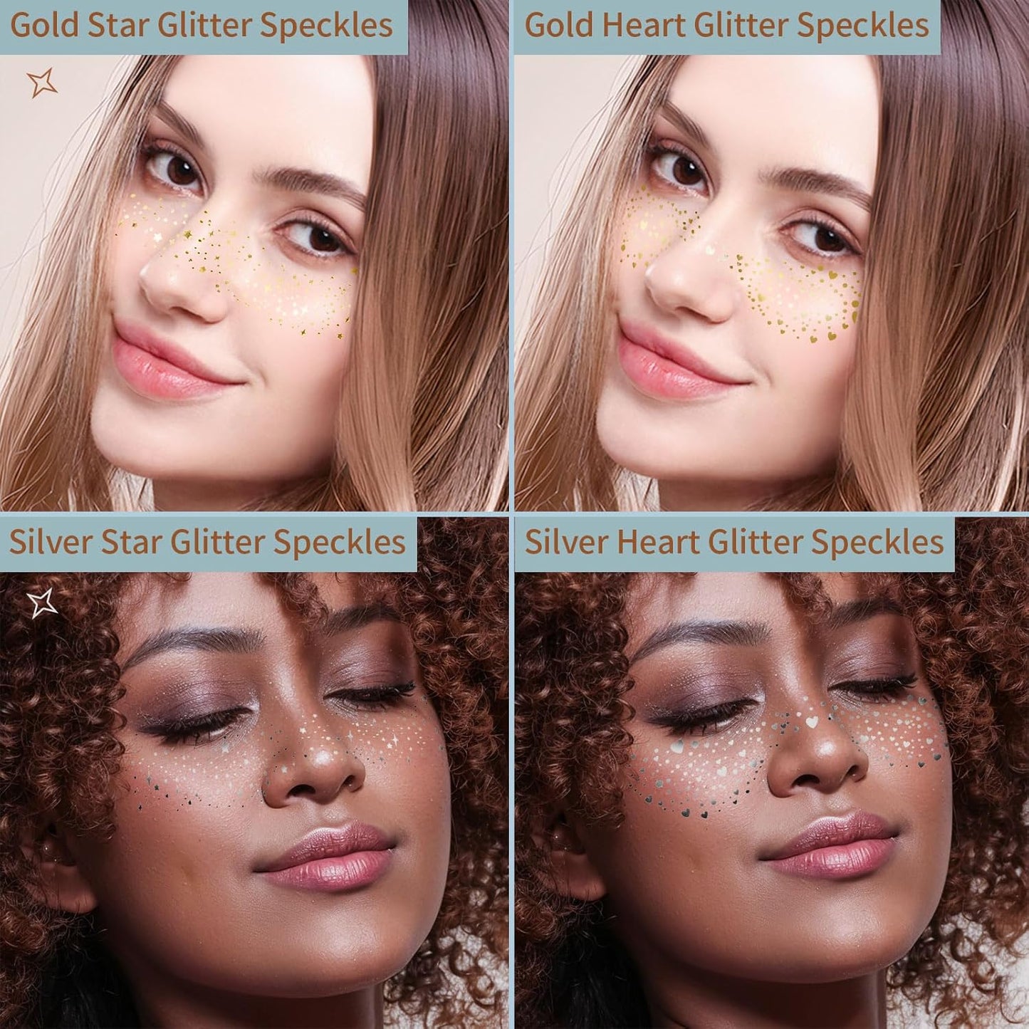 FANDAMEI 6 Colors Face Glitter Gel+ 4PCS Glitter Freckles. Body Hair Face Speckles, Makeup Patches.