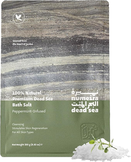Dead Sea Salts for Soaking - Relaxing Salt Bath Soak for Body Rejuvenation - Natural Mineral Salts - Coarse Dead Sea Salt Bath Salts for Women & Men w/Peppermint Essential Oil (8.82 oz)