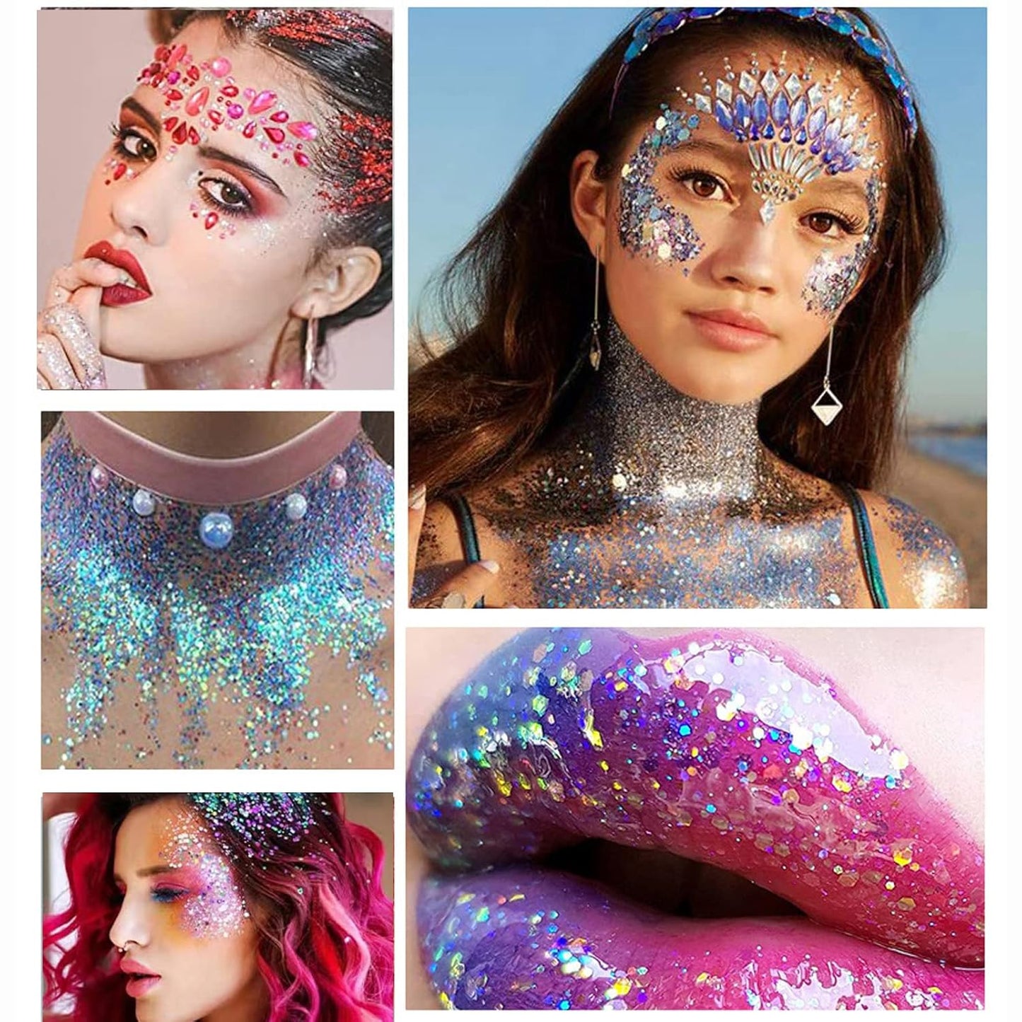 Glitter Eyeshadow Palette - Shimmer Purple Pink Blue Colorful Eyeshadow, Lip Face Eye Glitter Makeup - Lasting Waterproof High Pigmented Eye Shadow for Girl Women