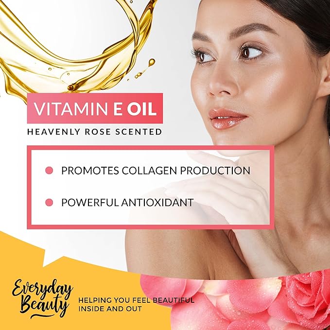Organic Vitamin E Oil - Heavenly Rose Scented USDA Certified 100% All Natural Plant Based 2.02 Fl Oz Glass Bottle & Dropper - Lightweight & Great for Scars After Surgery - Reduce Wrinkles, Anti Aging