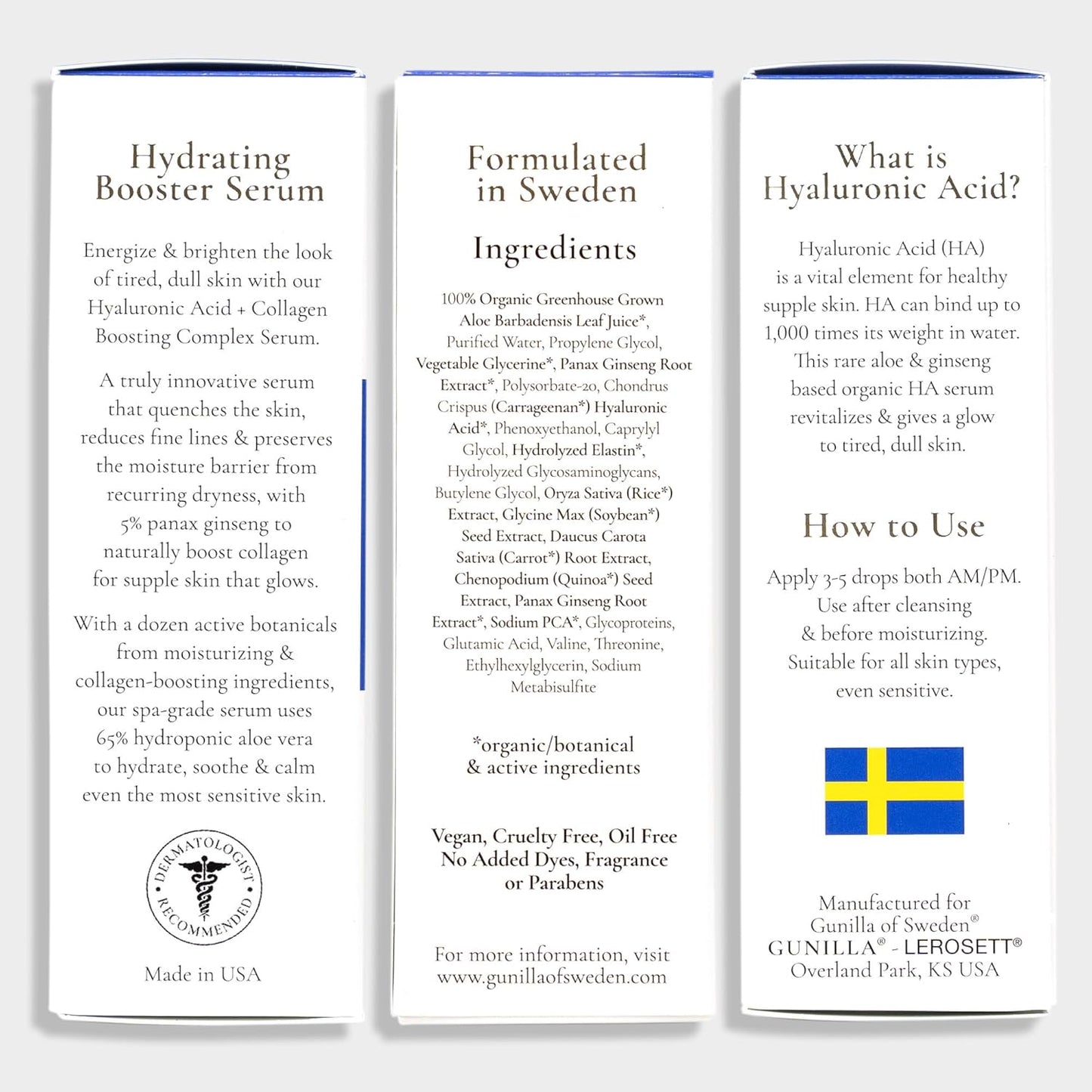 GUNILLA Hyaluronic Acid & Ginseng Serum: Vegan. Plant-Based Anti-Aging Serum, Plumping, Firming & Hydrating, Reduce the Appearance of Wrinkles. 14 Actives & Herbals. Natural. Oil-Free. 1 oz