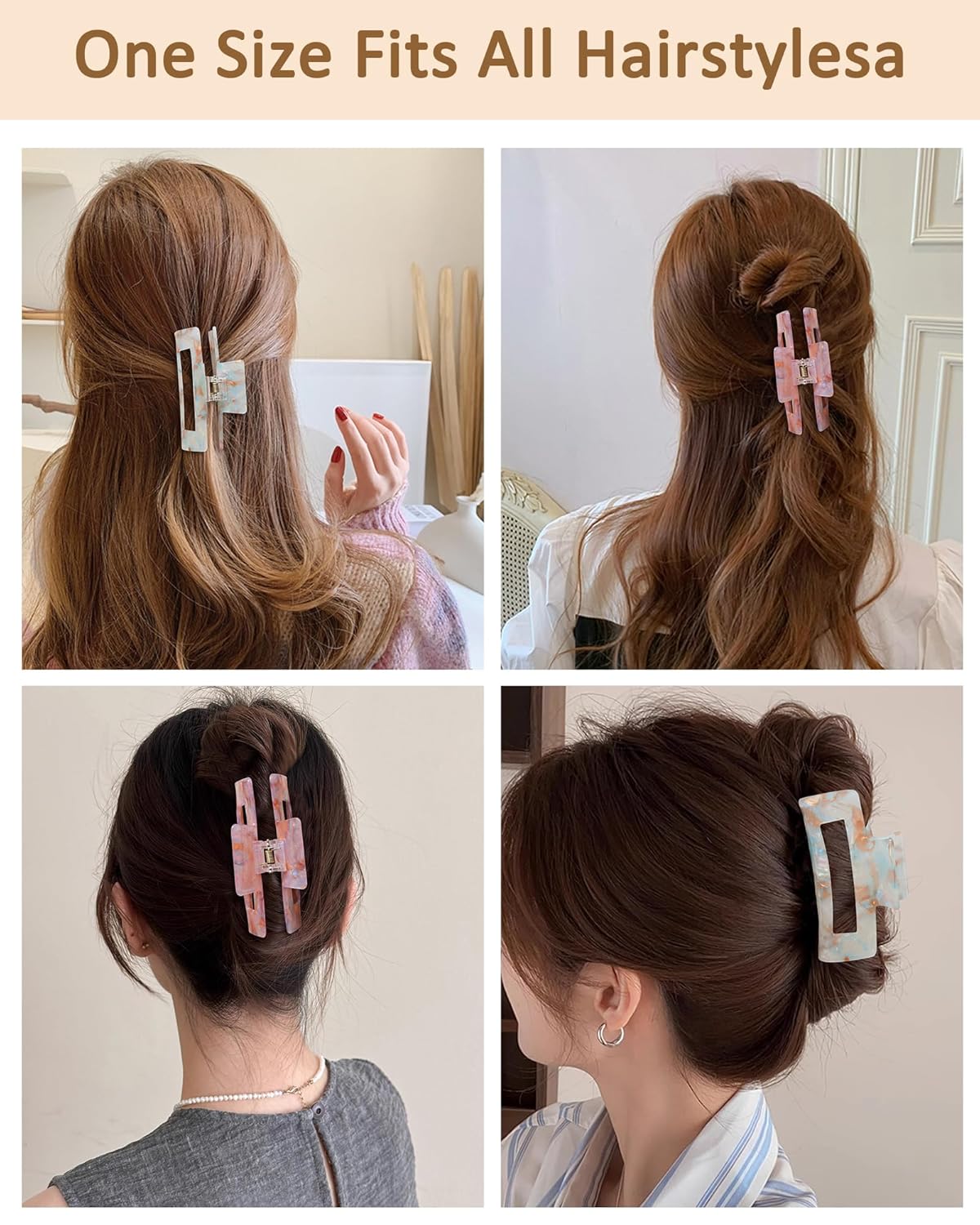 HOKEMP 2 Pack Acrylic Hair Claw Clips for Women, 3.93 Inch Large Non-Slip Strong Hold Rectangle HairClip for Thin Thick Hair (Color 2)