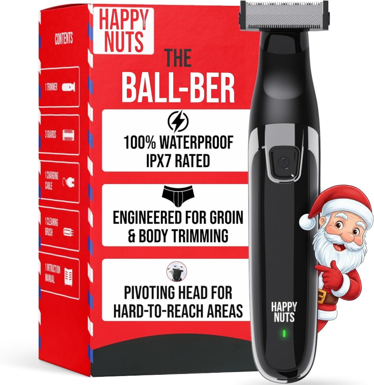 HAPPY NUTS The Ballber™ Electric Body Hair Trimmer for Men - Mens Body Groomer Kit for Privates - IPX7 Waterproof Shaver for Hard to Reach Areas