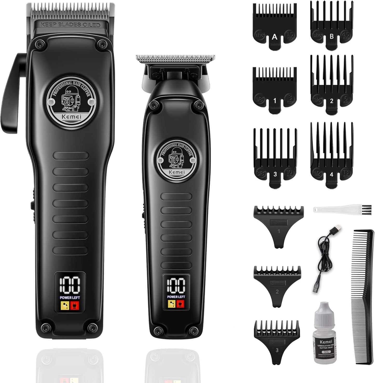 KEMEI 1827 Professional Hair Clippers for Men, Electric Beard Trimmer with Zero Gap T-Blade, Cordless Clippers and Trimmers Set with LED Display for Mens Gifts