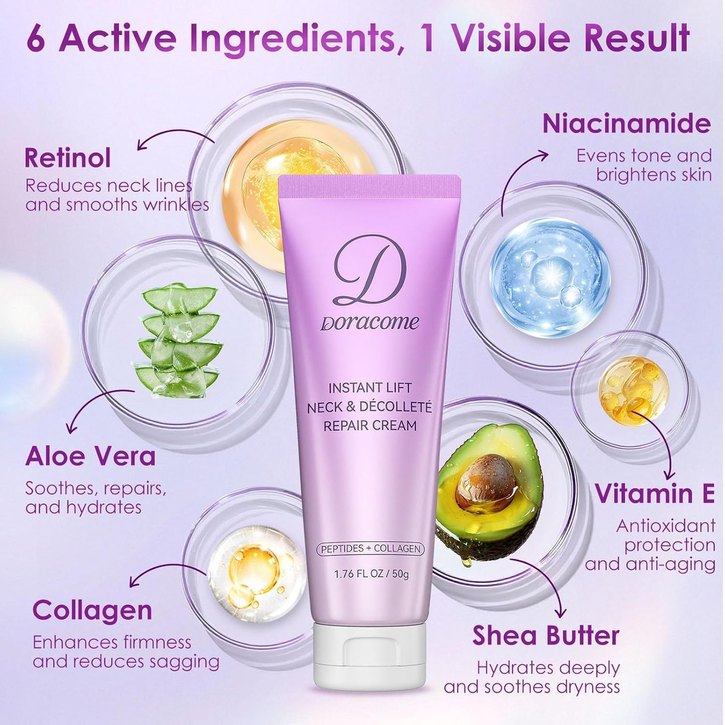 Retinol Neck Firming Cream – Neck Cream for Firming and Tightening, Skin Tightening Cream for Face, Tighten and Lift Neck Cream with Collagen & Hyaluronic Acid, Anti-Aging Moisturizer - 1.76 fl.oz