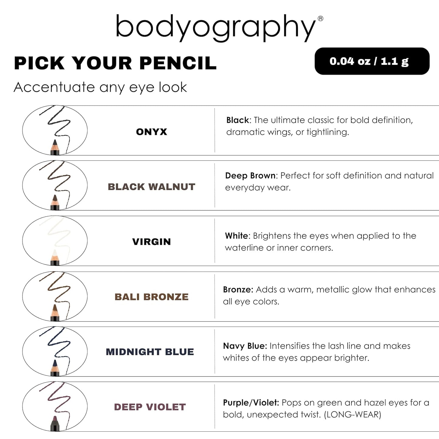 Bodyography Cream Eye Pencil, Black Walnut - Dark Brown Wooden Eyeliner for Eyes & Eyebrows, Long-Lasting Cruelty-Free Coconut Oil Cosmetic Liner