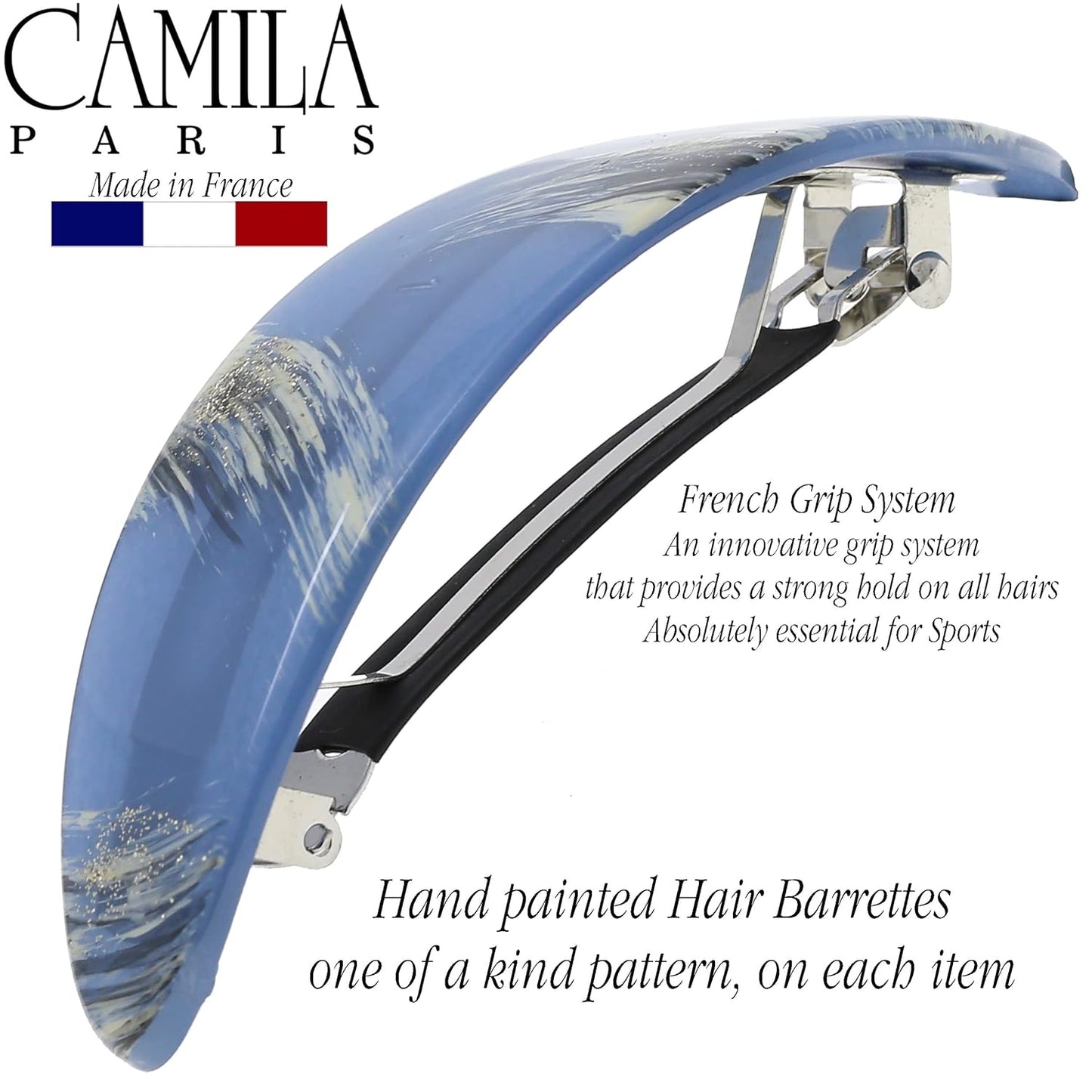 Camila Paris CP3326 French Hair Barrette Oval For Thick Curly Wavy Long Hair, Strong Hold Grip Hair Clips for Women, No Slip Rubberized Metal Clasp, Styling Girls Hair Accessories, Made in France