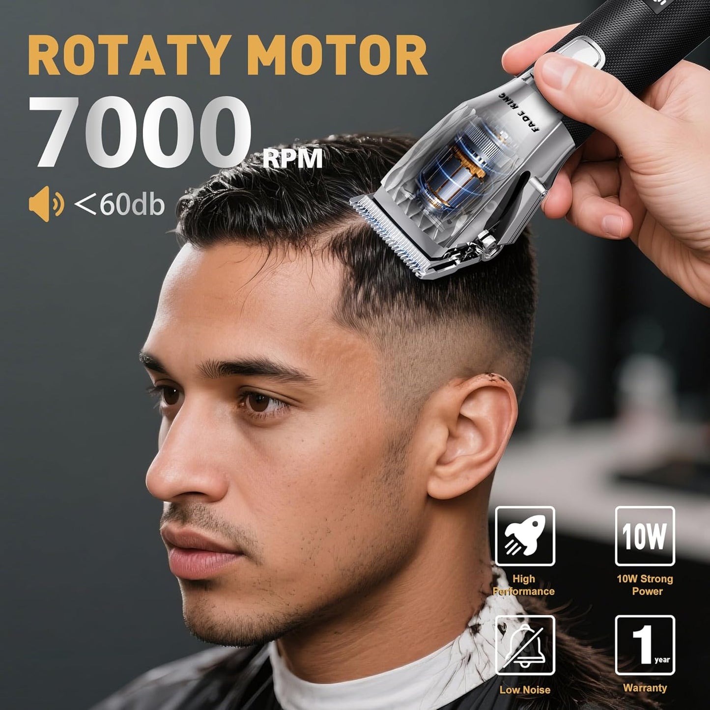 FADEKING® Professional Hair Clippers for Men, Cordless Hair Clippers and Beard Trimmer for Men, Professional Barber Clippers for Hair Cutting and Beard Shaping & Grooming (Silver Black)