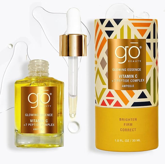 Go Beauty Daily Skin Brightening & Tightening Serum with Vitamin C, Niacinamide, Vitamin B5, Collagen & + 7 Peptide Complex for Dark Spots, Dull & Uneven Skin Tone – Glowing Essence,1 fl. Oz