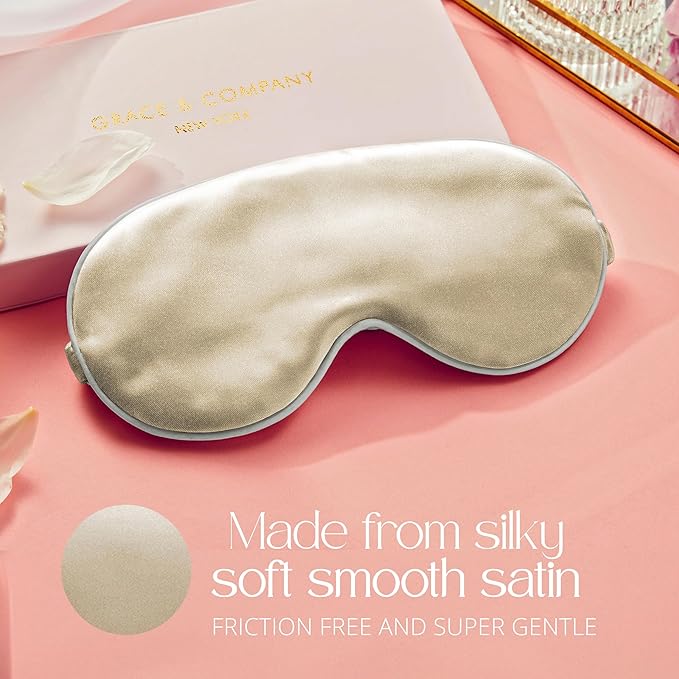 Grace & Company Silky Satin Eye Mask for Women - Premium Gold Satin Silk Sleep Mask - Hydrating, Ultra Soft & Lightweight Vegan Sleeping Mask - Opal