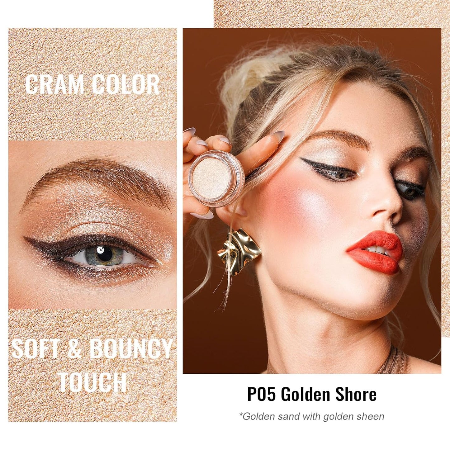 Oulac Light Golden Cream Eyeshadow also for Highlighter Large Capacity Highly Pigmented Eye Shadow Waterproof &Long Lasting with Moisturizing Formula P05