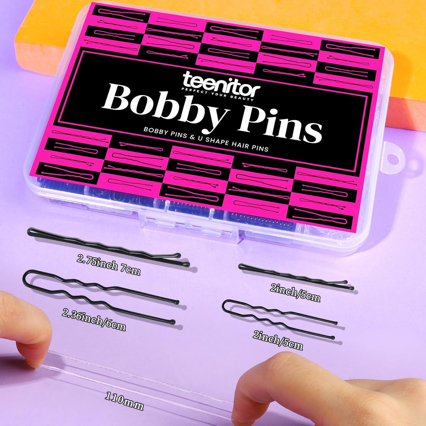 Teenitor 300pcs Hair Pins - Black Bobby Pins, Hair Bands Kit with U Pins for Buns & Bobby Pins in 2" & 2.75" Sizes