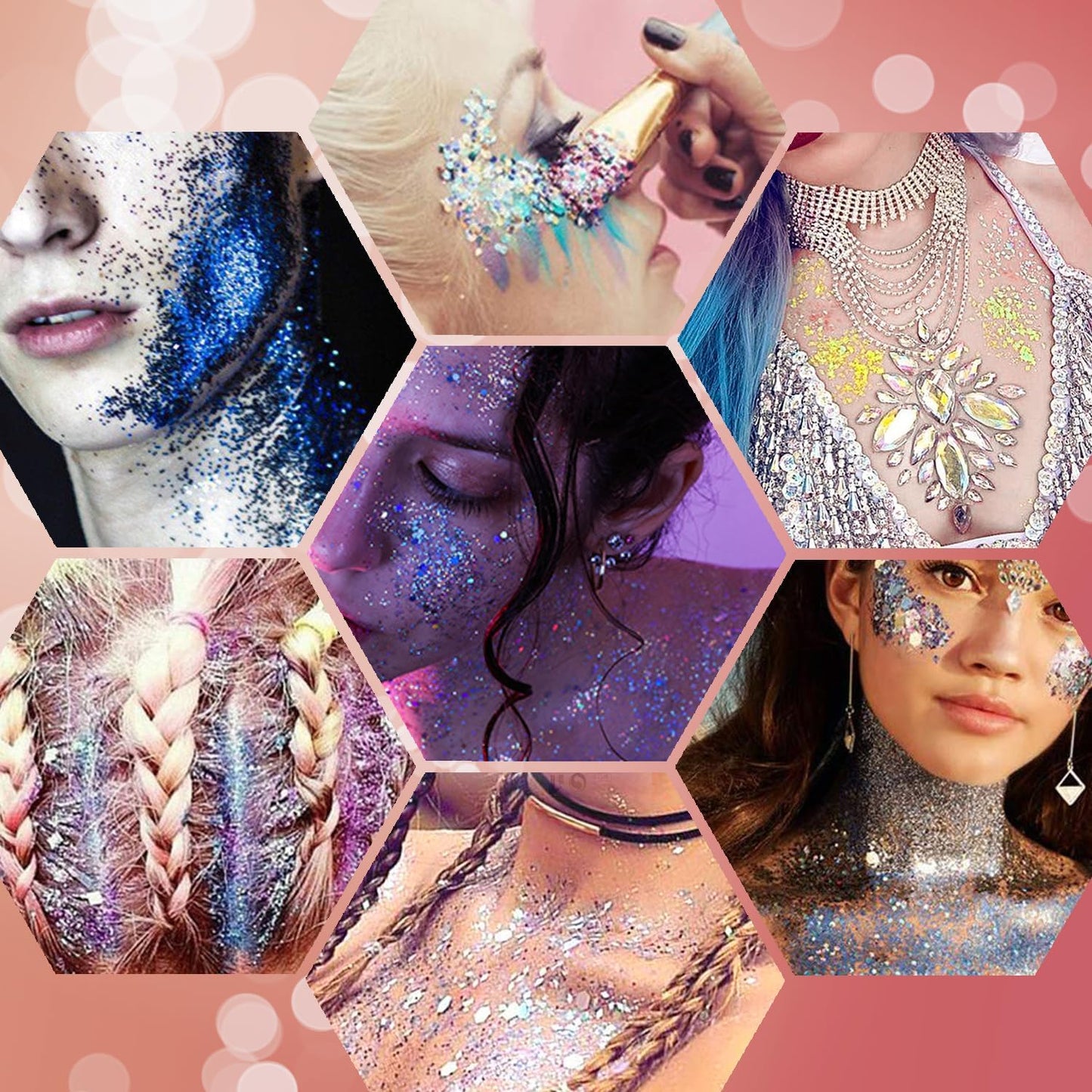 JASSINS 2PCS Body Glitter, 100ml Silver and White Face Glitter for Women Girls Kids, Glitter Gel Makeup Tween Gifts, Singer Concerts Festival Rave Accessories, Chunky Mermaid Sequins Glitter