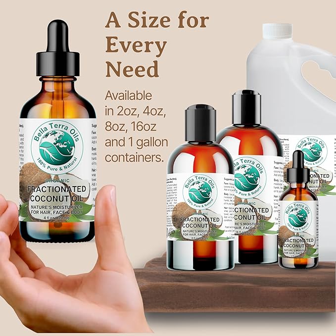 Bella Terra Oils - Liquid Organic Fractionated Coconut Oil 16 oz - Dive into Nutritional Excellence, Known for Antioxidants & MCTs, A Luxurious Treat for the Skin