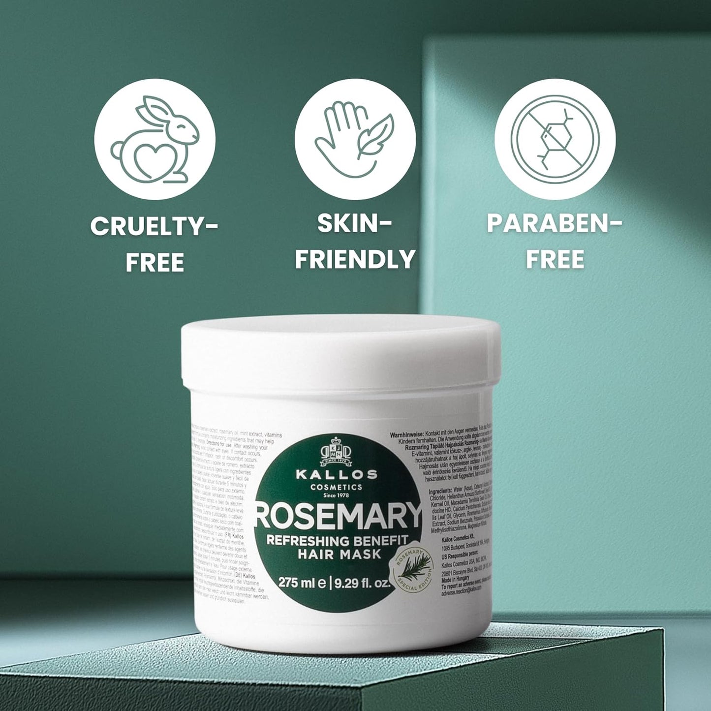 Kallos KJMN Rosemary Hair Mask with Rosemary, Mint & Natural Oils 275 ml - 9,29 Fl Oz