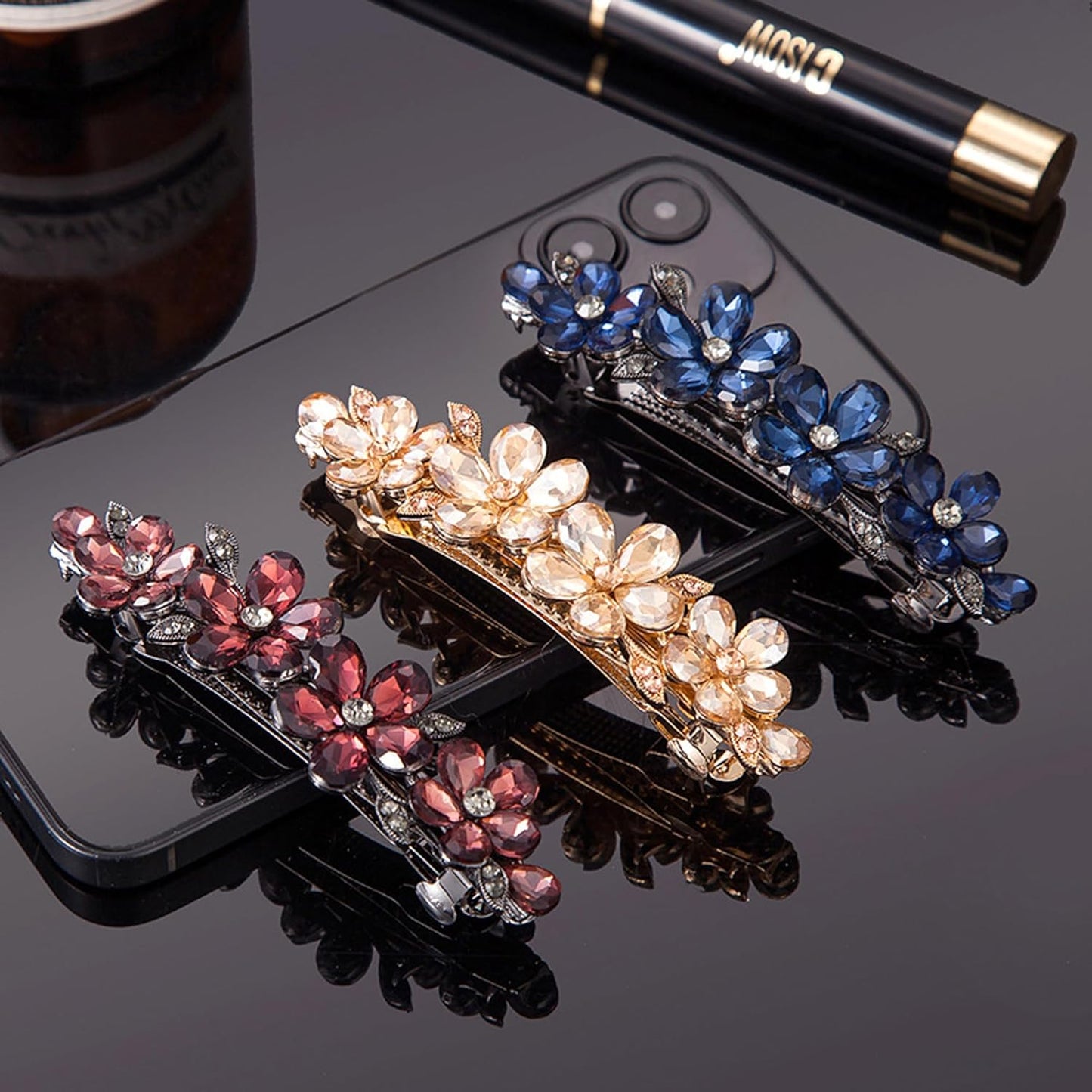 Hair Clips for Women, Rhinestone Bridal Hair Barrettes with Crystal Accents, Sparkly Hair Pins for Wedding, Bride & Long Hair, Formal Evening Hair Accessories