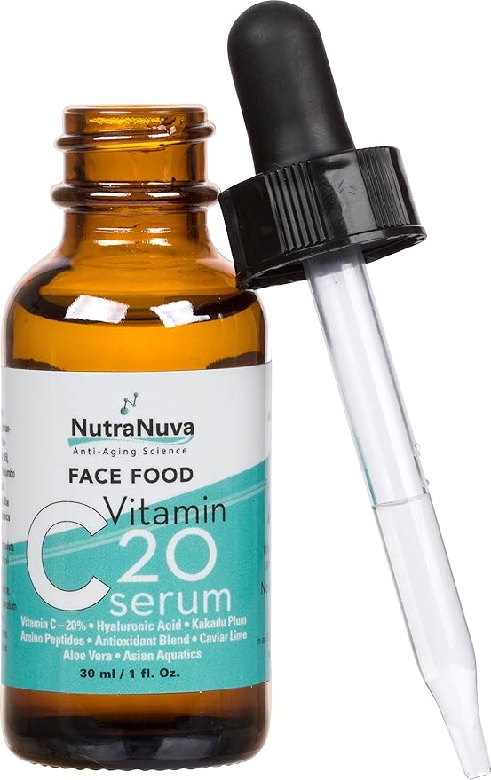 Face Food Anti Aging Natural 20% Vitamin C Serum Complex VEGAN Formula, Kakadu Plum, Hyaluronic Acid, Peptides, Aquatic Plants, Aloe and more for Wrinkles, Age Spots, Collagen,1 fl. Oz