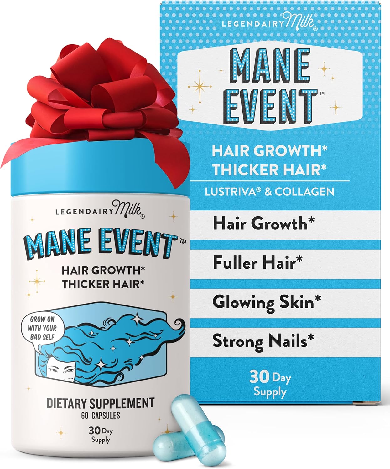 Hair Growth Vitamins for Women - Biotin for Hair Growth with Collagen & Lustriva, Products & Supplements for Thinning, Thicker, Fuller, Stronger Skin & Nails, Legendairy Milk Mane Event™
