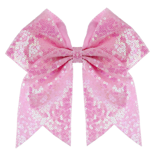 Large Glitter Cheer Bows Clips, Jumbo Big 7 Inch Cheerleading Sequin Hair Bow Hair Accessories for Teens Girls Football Sports Cheerleader Outfit Uniform (Pink)