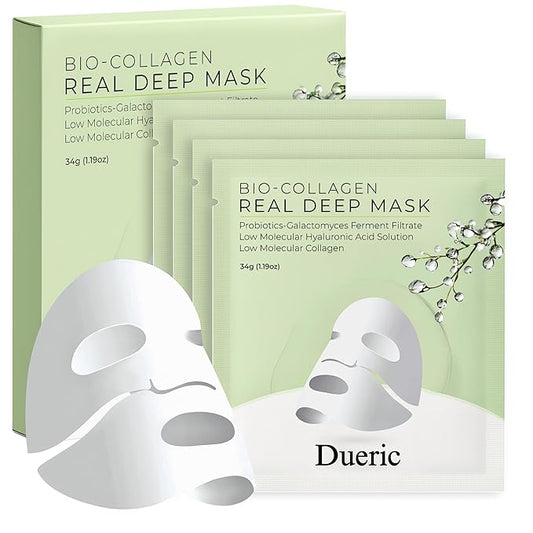 Bio-Collagen Face Mask – Hydrating, Firming, Anti-Aging Treatment for Wrinkle Reduction, Pore Minimizing & Youthful Skin – Like Korean Collagen Sheet Mask for All Skin Types 34g x4ea